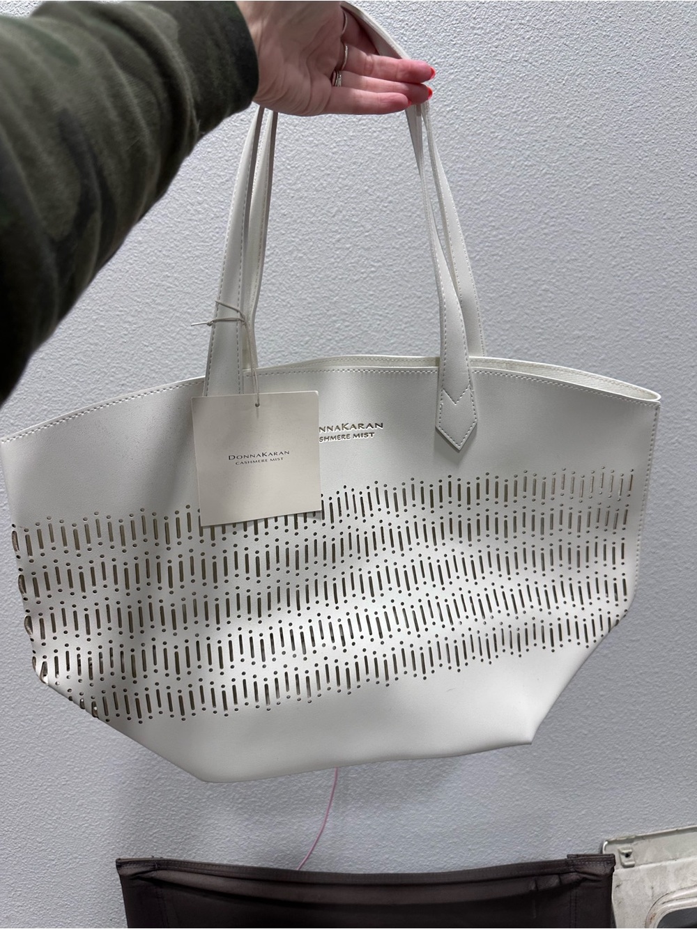 Donna Karan Ivory Perforated Leather Tote